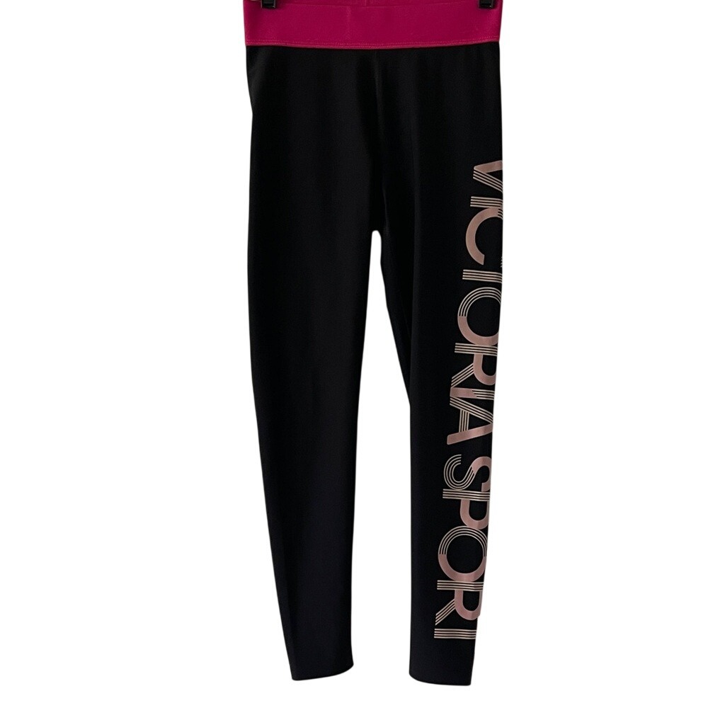 Victoria Sport Black Leggings Pink Waistband XS